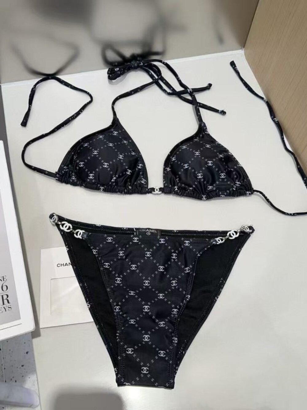 🎗️🎗️Chanel-Style Quilted Double-C Triangle Bikini Set💡💡